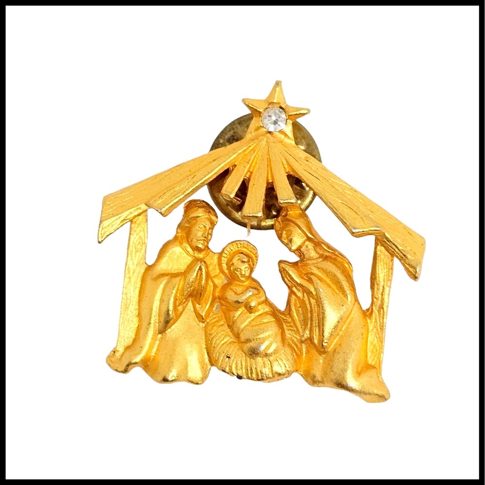 Vintage Gold Tone Nativity Pin Wear‎ at Christmas Time Holiday Brooch Pin